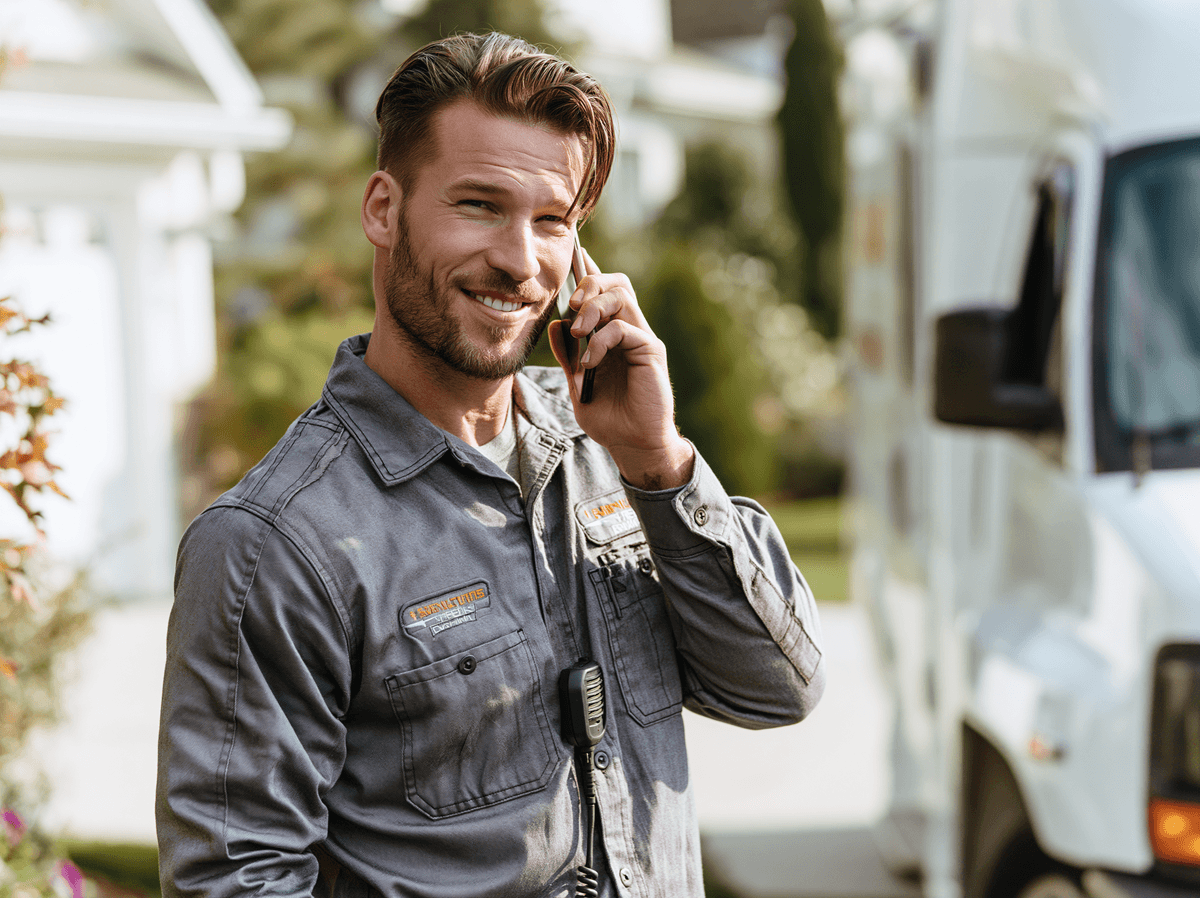 Home service pro answering a call — answer first or lose the job.